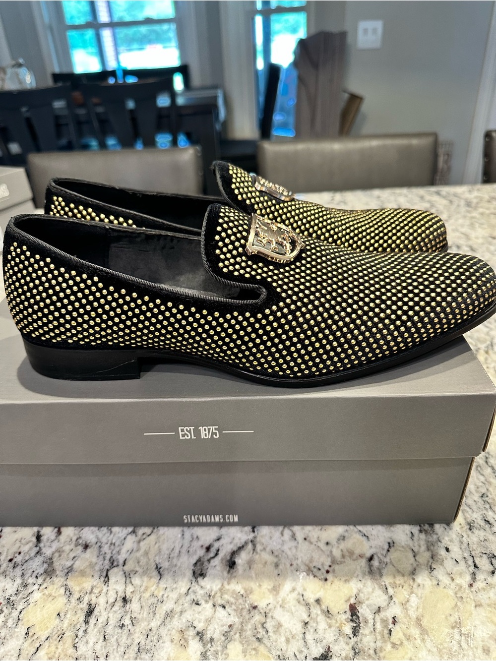 Stacy Adams Black Loafers with Gold Stud Detailing